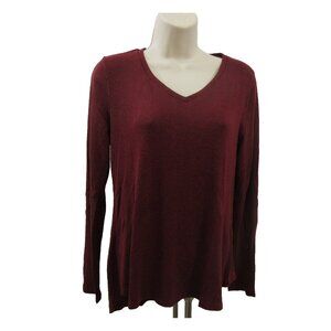 Sonoma Goods for Life T-Shirt Womens XS Burgundy Top V-Neck Long Sleeves Hi-Low